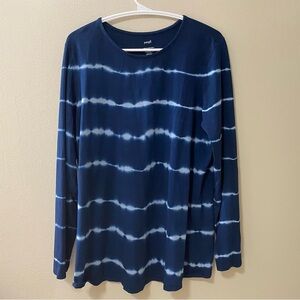 Pure Jill long sleeve women's shirt large shirttail tee navy blue white J.Jill